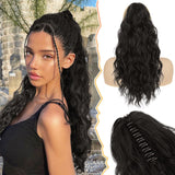 Claw Clip Ponytail Extension 45cm Curly Wavy Synthetic Hairpiece – Black Brown