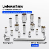 1/2in Socket Set 16pc 6-Point 10-36mm Short & Deep with 250mm Handle & Universal Joint – 16pc