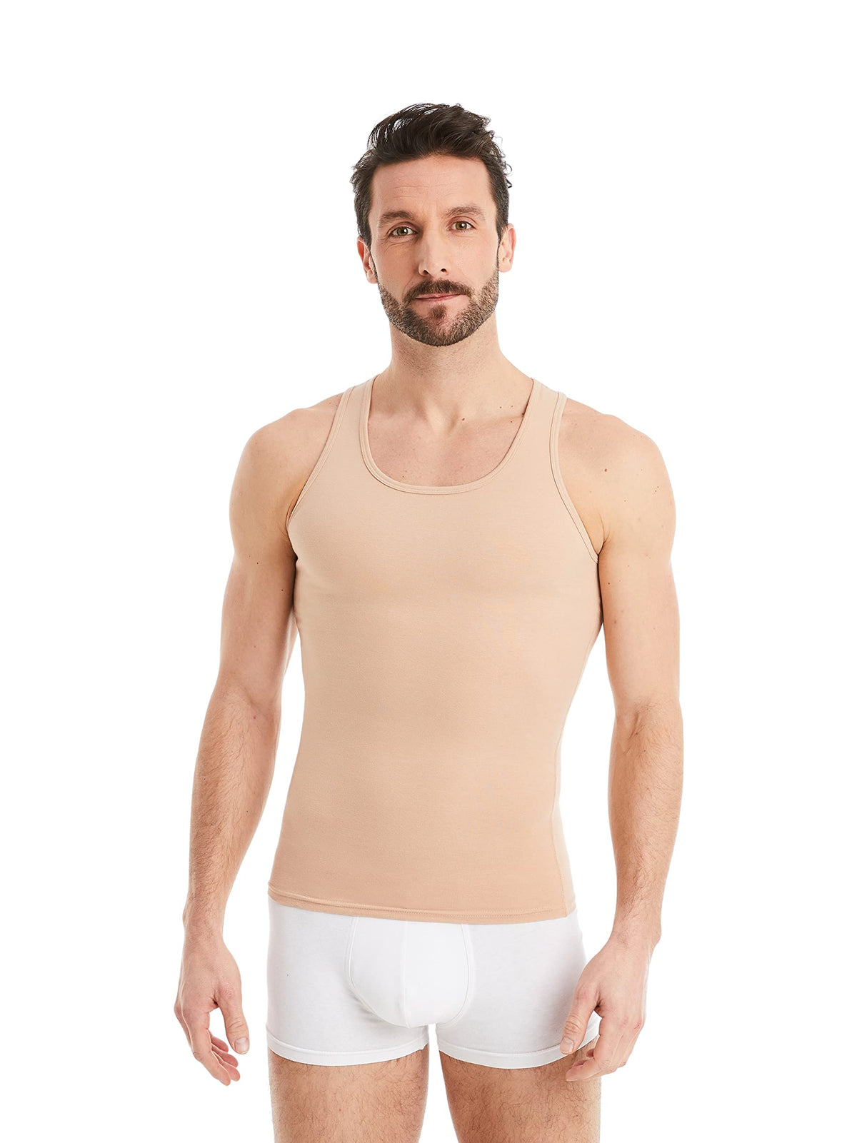 Maiou compresiv modelator FINN fără mâneci bărbați – Bej Nude 5XL