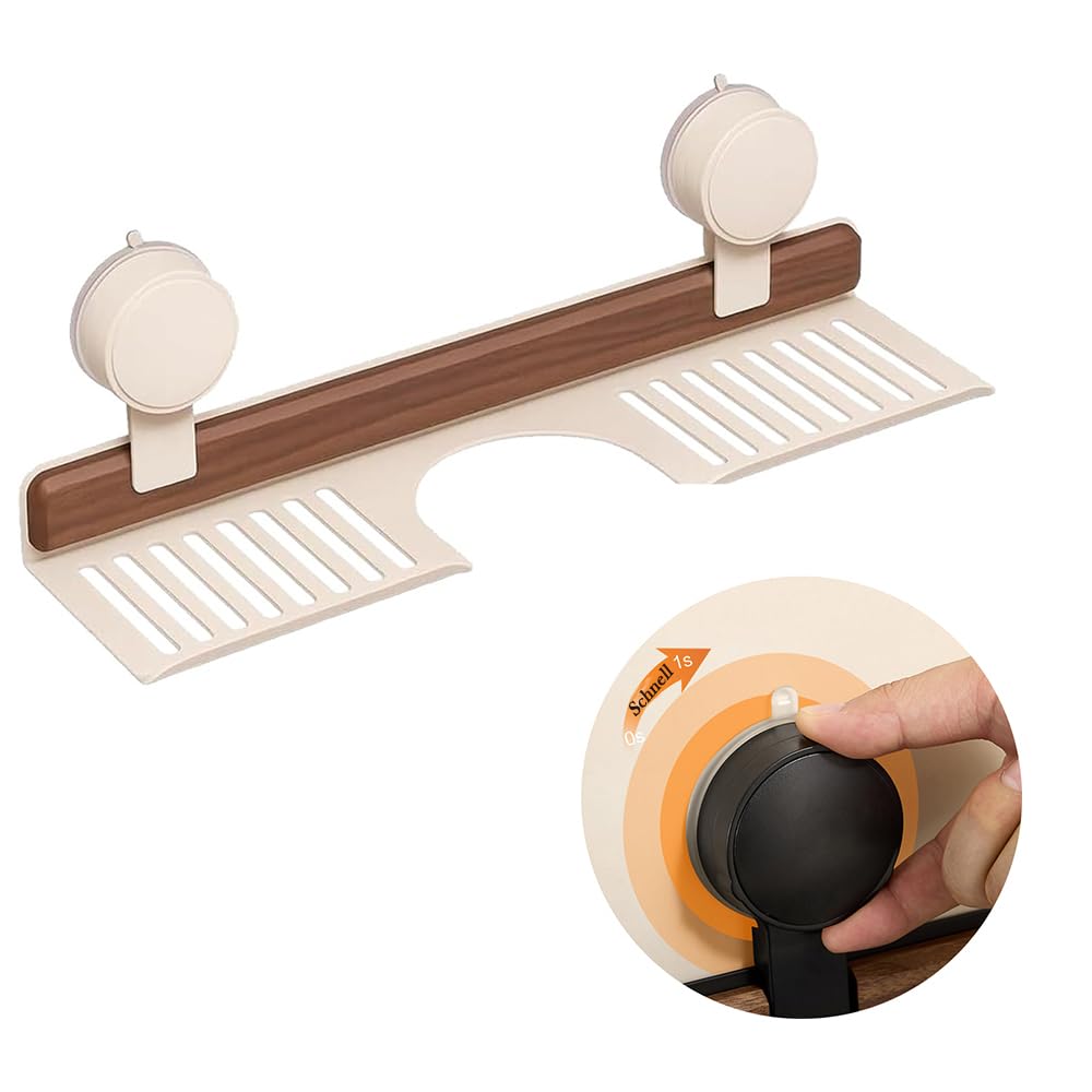 Etajeră suport pentru chiuvetă cu ventuze puternice și orificii de scurgere 60 cm – Alb