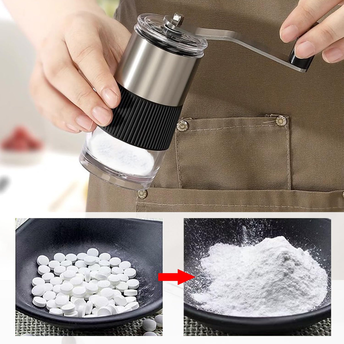 ROLMZJX Pill Mortar and Pill Splitter Scissors, Pill Grinder with Storage Compartment, Ideal for Feeding Tubes, Pets or to Make It Easier for Children to Take Medication