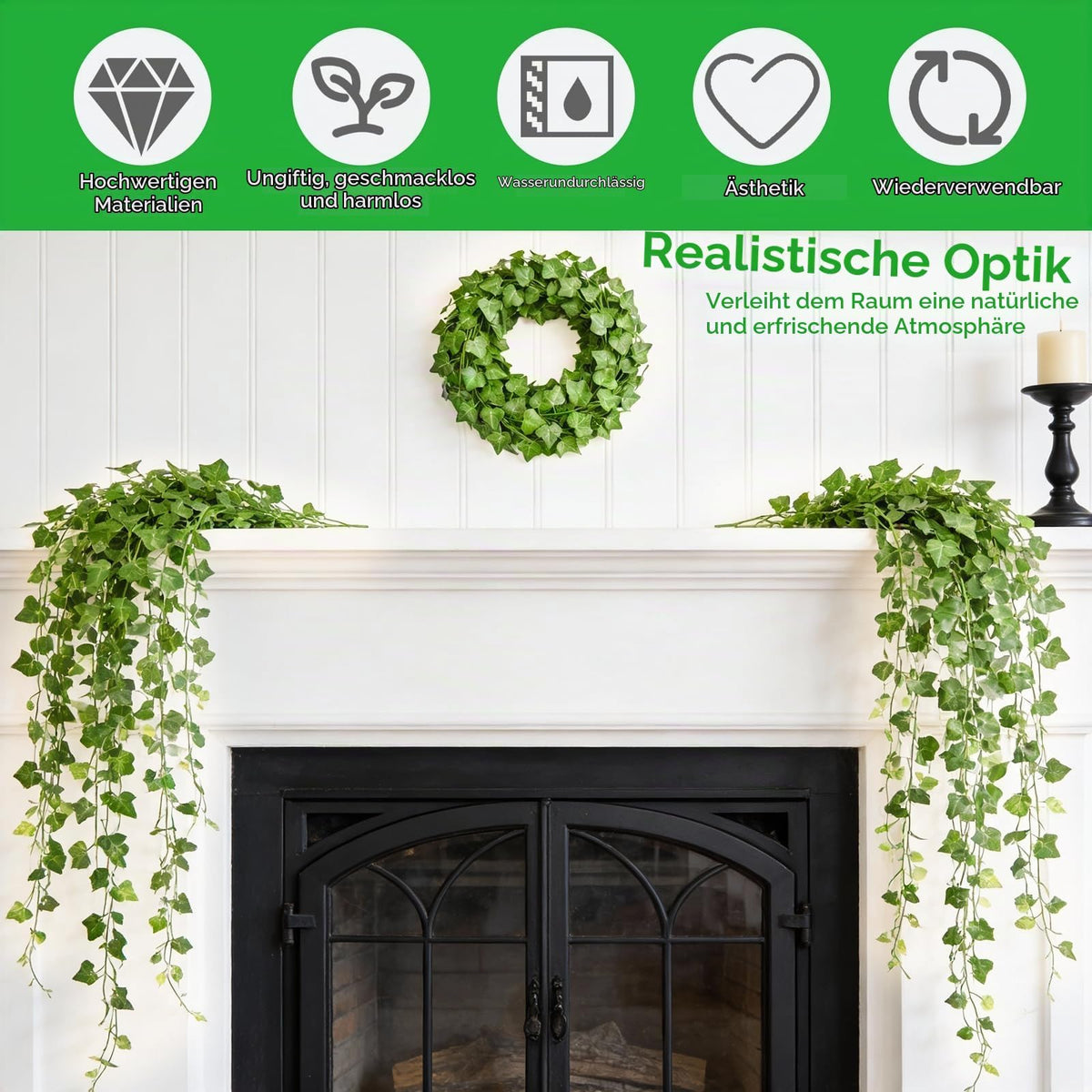 Artificial Ivy Garland Hanging Faux Vine Green 12pcs – 25.2m