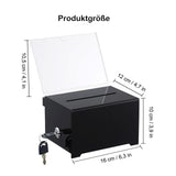 Lockable Acrylic Donation / Ballot Box with Key Lock & Insert Panel – Black