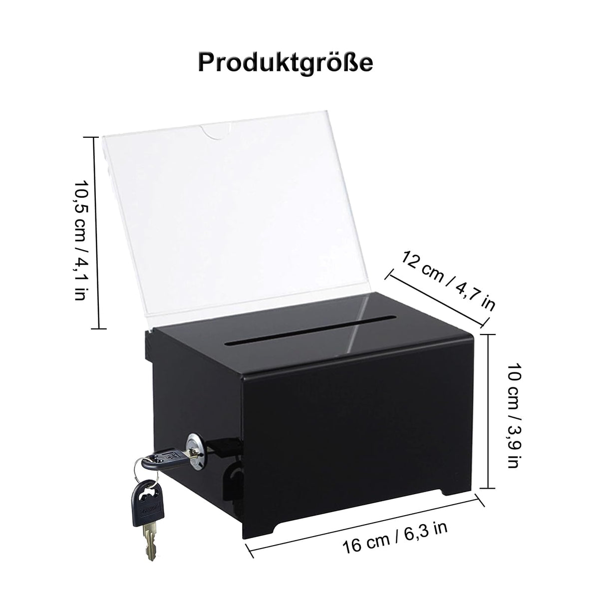 Lockable Acrylic Donation / Ballot Box with Key Lock & Insert Panel – Black