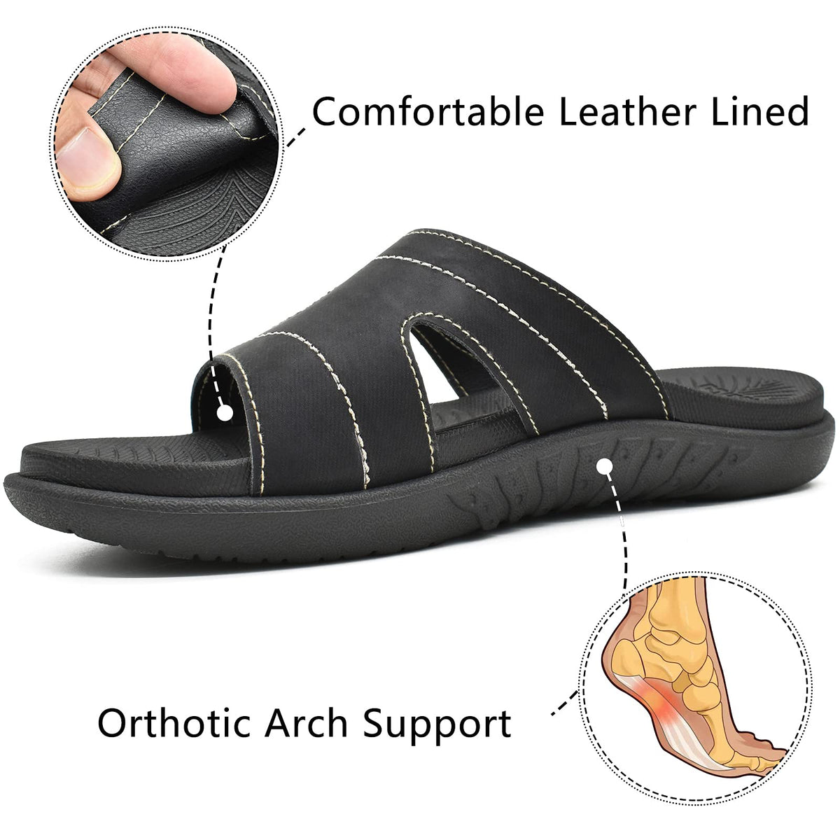KuaiLu Women's Slippers Orthopedic Fashion Lightweight Comfortable Arch Support Shower Summer Sandals Beach Pool Open Sea Non-Slip Slippers Rubber Soles Shoes Black 37