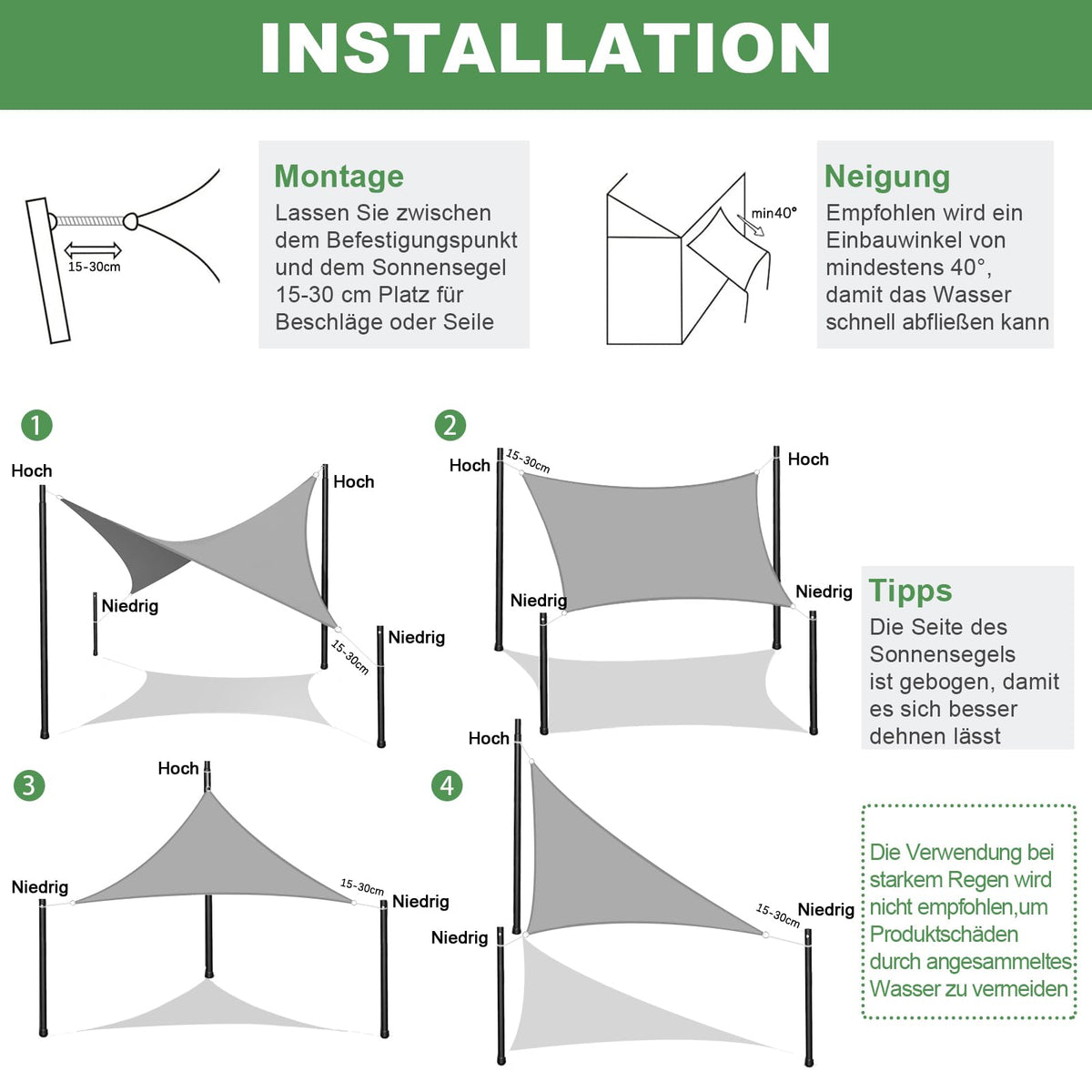 Waterproof Triangular Shade Sail 3x3x4.25m UV Protection for Patio Terrace Garden - Light Grey