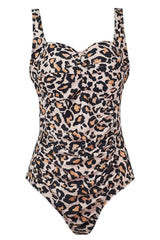 Costum de baie întreg monokini damă cu bretele reglabile și pliuri – Leopard L
