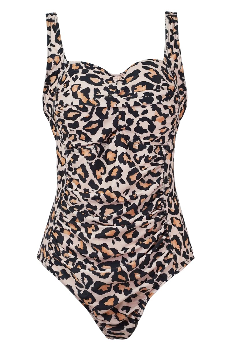 Costum de baie întreg monokini damă cu bretele reglabile și pliuri – Leopard L