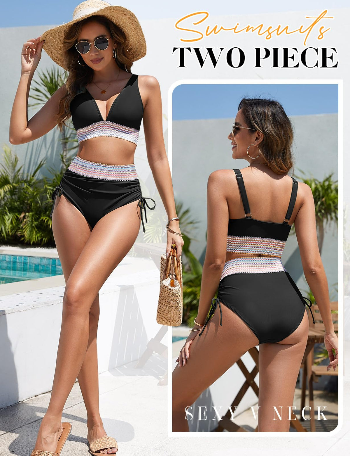 Costum de baie două piese push-up damă RITOSTA talie înaltă modelatoare cu șnururi laterale