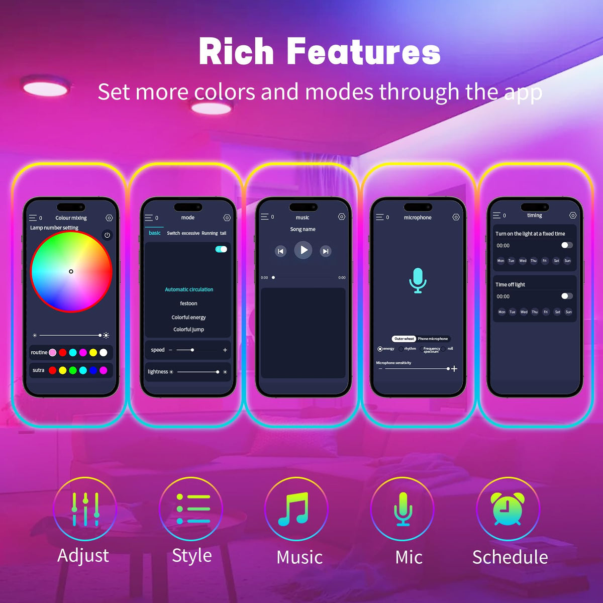 Neon RGB LED Strip USB 5V IP67 Music Sync App & Remote – 2m