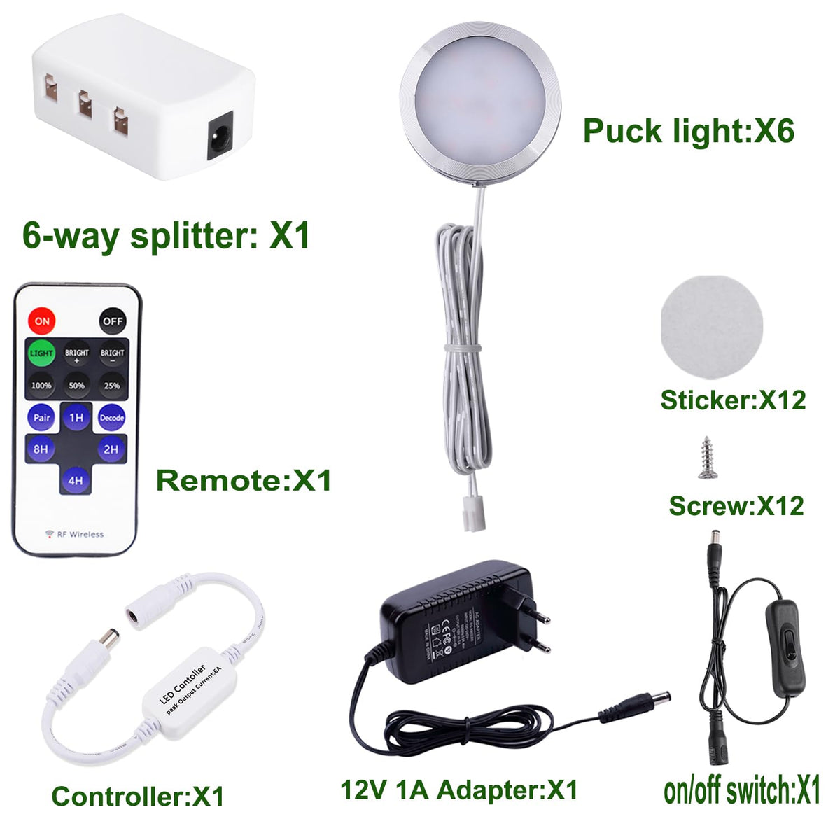 Set 6 lămpi LED rotunde sub dulap bucătărie AIBOO cu telecomandă reglabilă 12W 230V – Lumină caldă 2700K