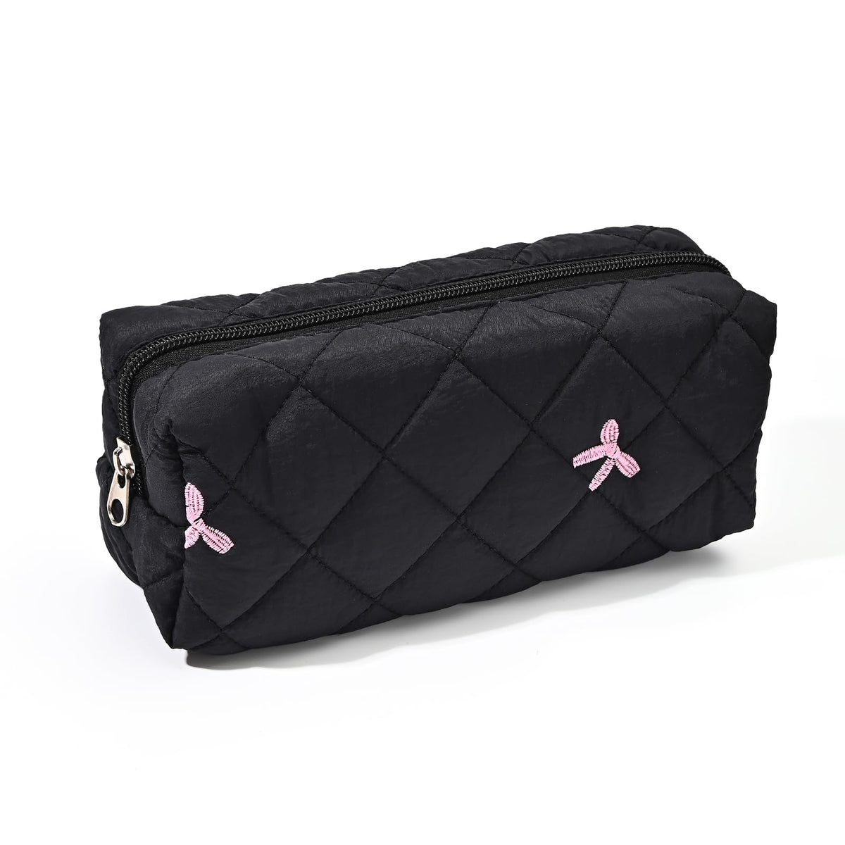 Floral Pencil Case Makeup Pouch Smooth Zipper Small – Black