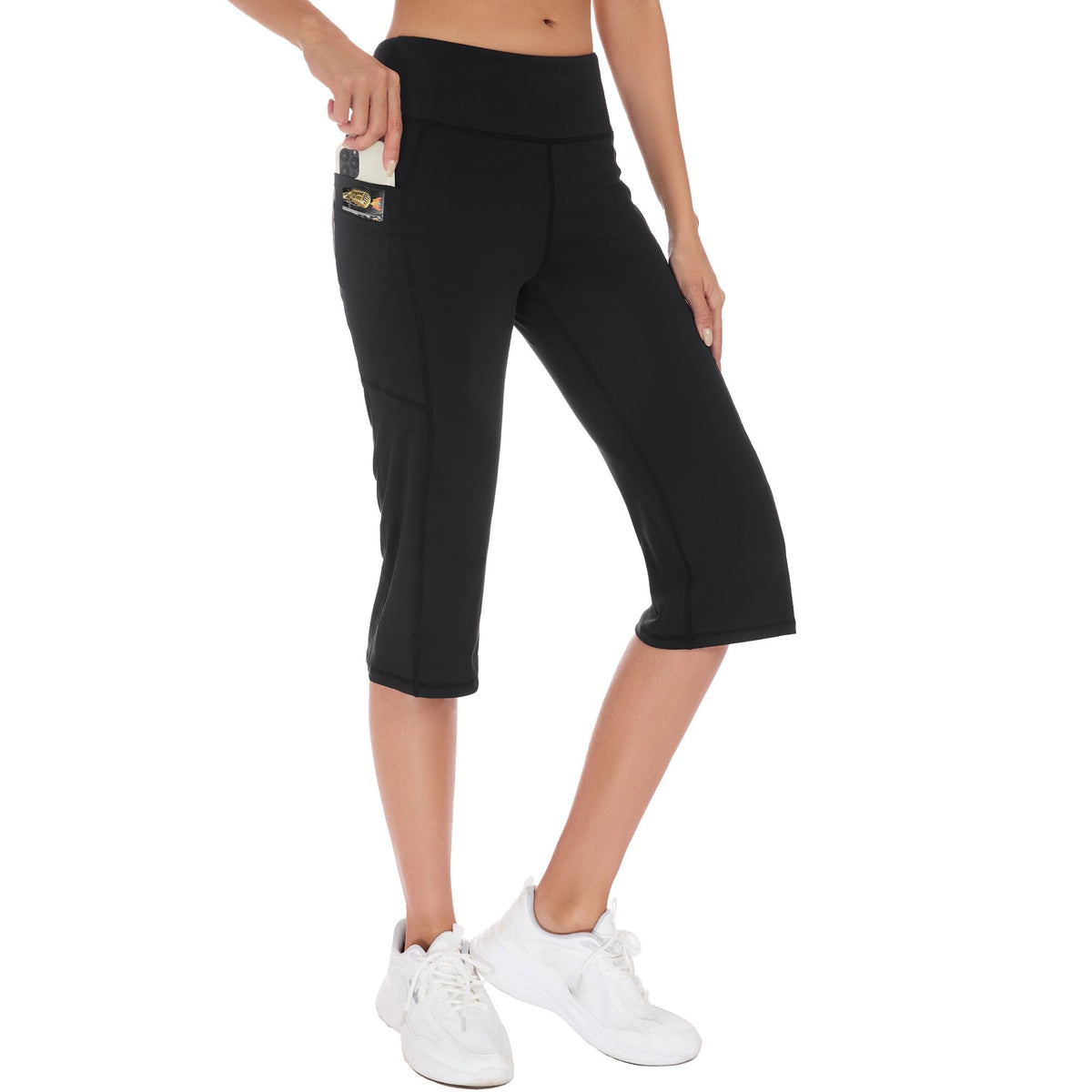 Pantaloni capri 3/4 sport damă cu 5 buzunare – Negru L