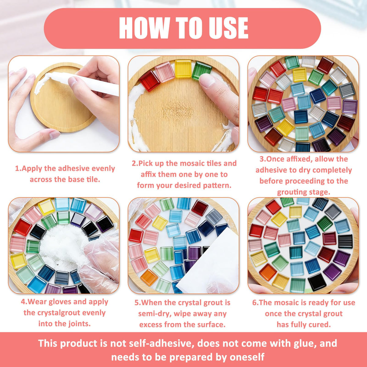 Glass Mosaic Tiles Craft Kit 450-piece 10x10x4mm Multicolour for DIY Decoration – 400g