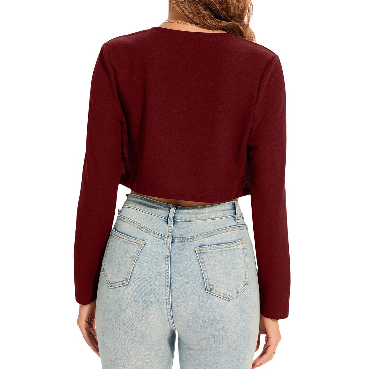 Bolero sacou scurt elegant de seară cu mânecă lungă – Grena / Bordô S