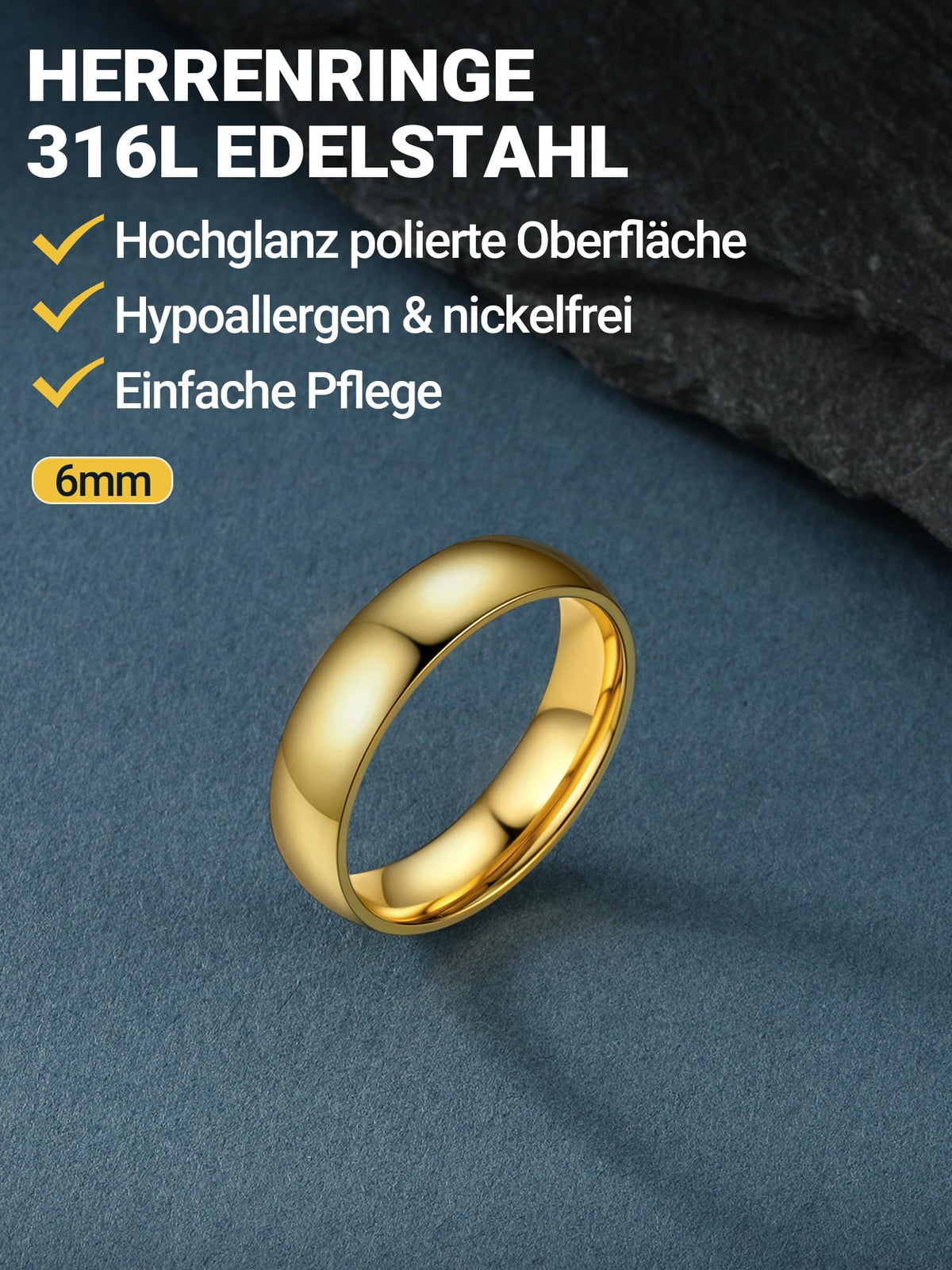 18k Gold-Plated Women's Ring High Polished 6mm Band – Size 49