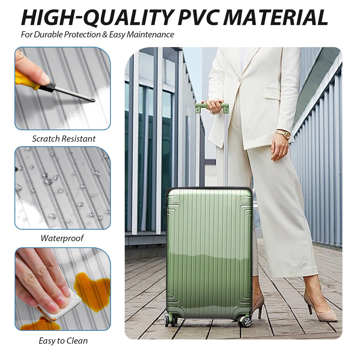 Transparent Elastic PVC Luggage Cover Waterproof Suitcase Protector – Black 20in