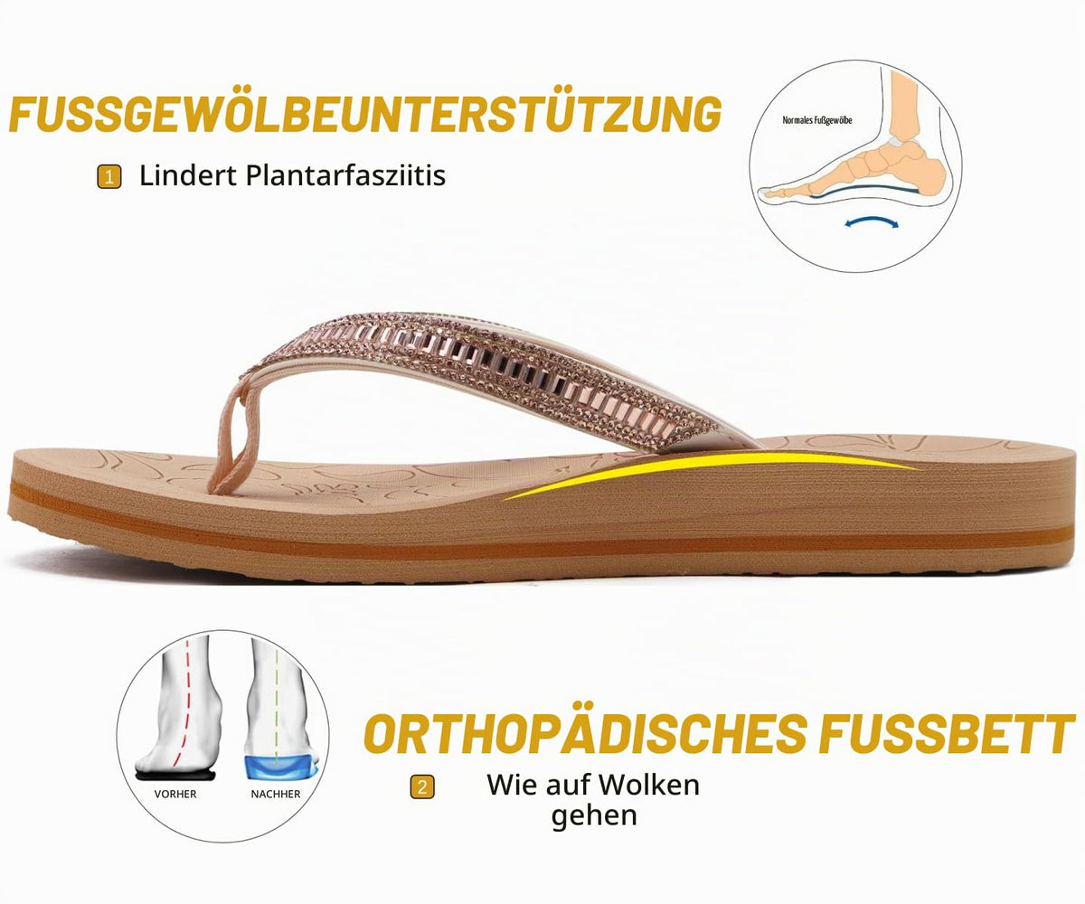 Women's Glitter Thong Flip Flops Orthopaedic Arch Support Platform Sandals – Beige EU 41