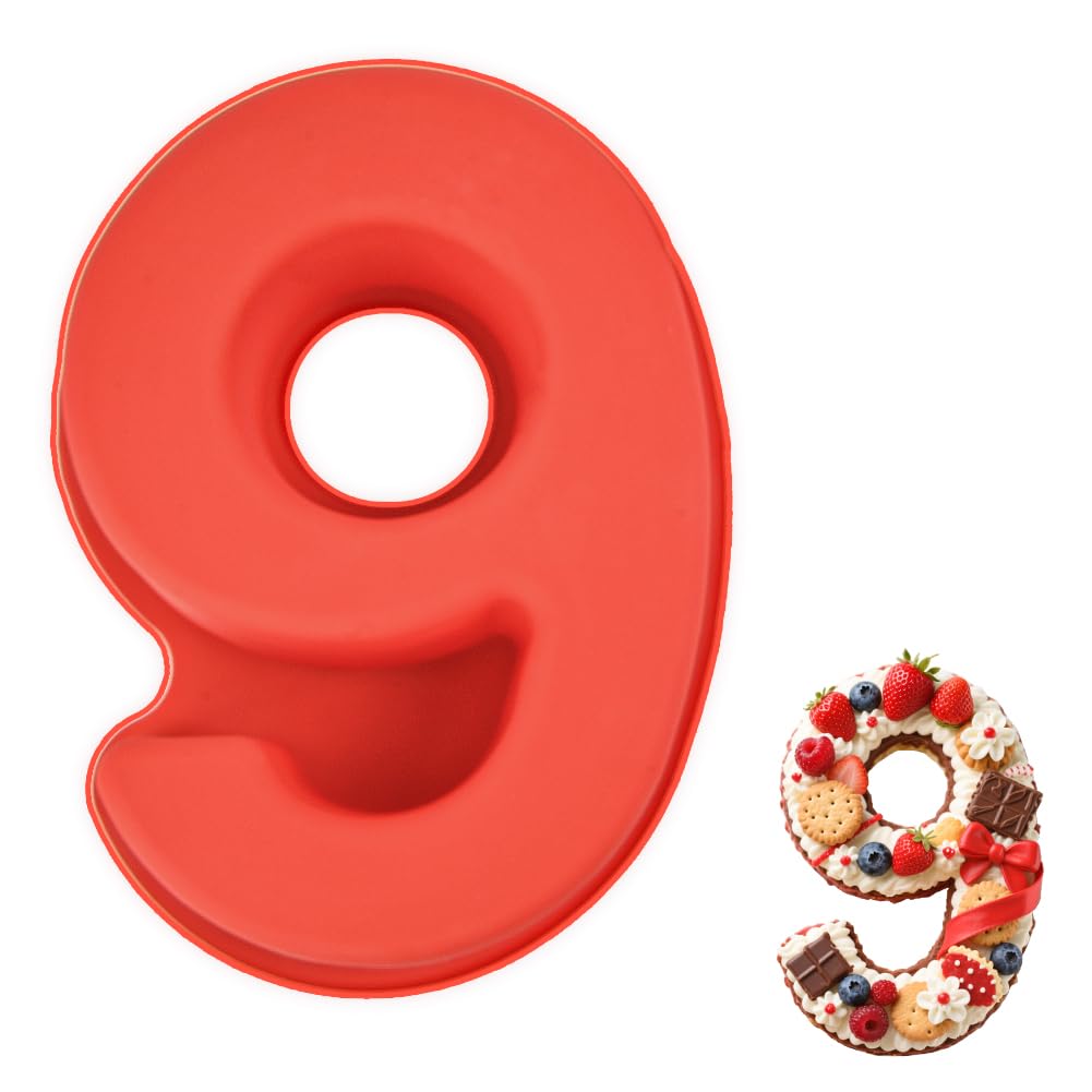 Silicone Number 9 Cake Mould Non-Stick Thickened Baking Mould – Red