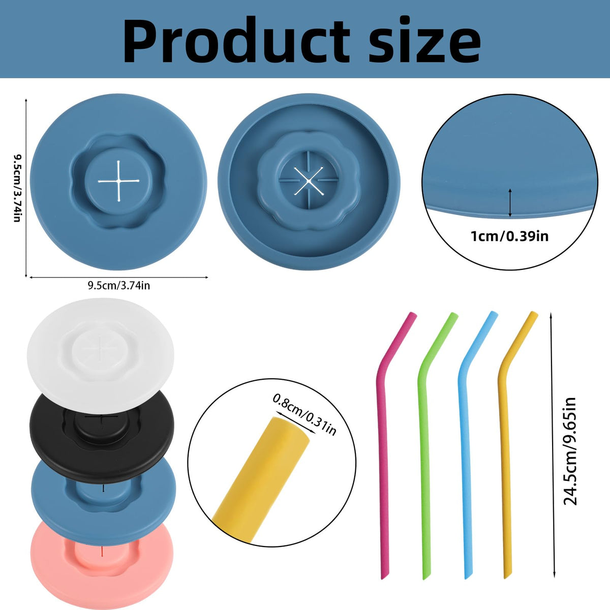 Silicone Cup Lids with Straws 4-Pack Leakproof Sealing Drink Covers - Fits Most Cups