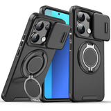 Husă antisoc pentru Xiaomi 14T Pro cu protecție glisantă cameră și inel rotativ 360° – Negru