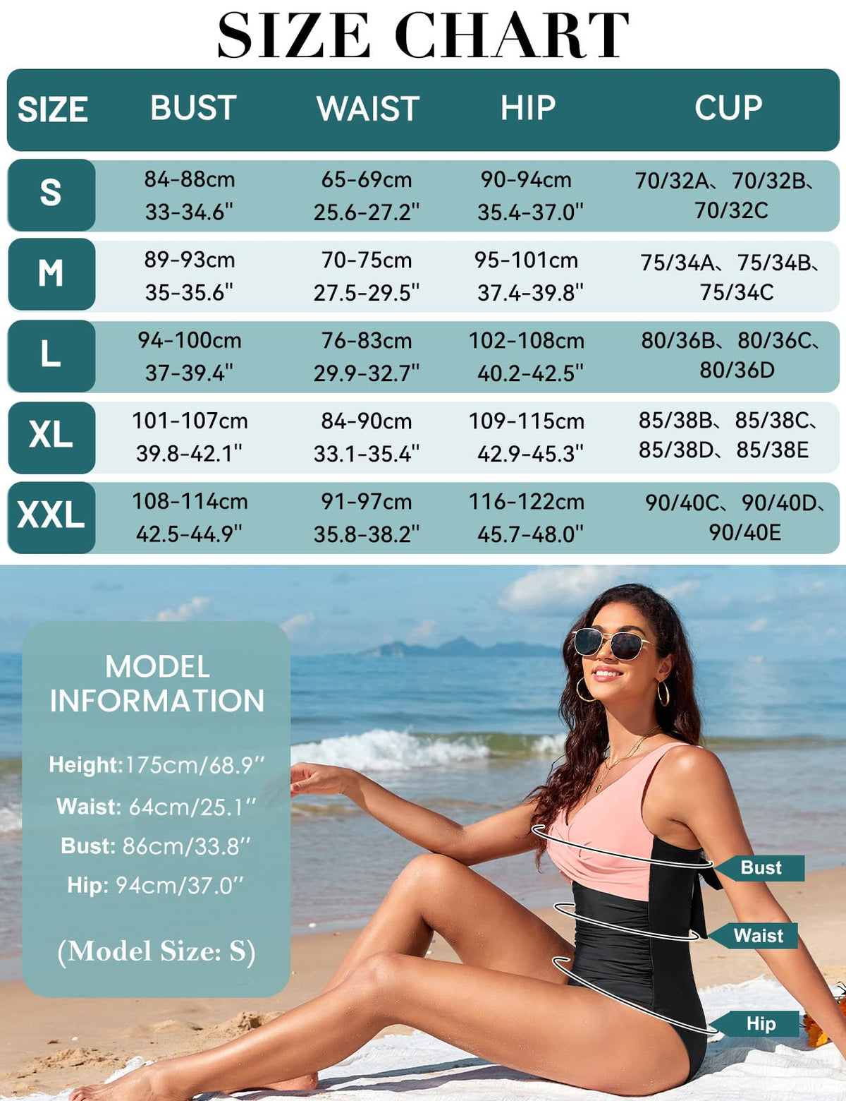 Costum de baie întreg modelator push-up buretat cu decolteu în V – Roz S
