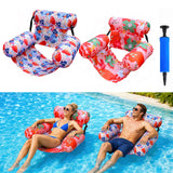 Inflatable Pool Seat Hammock 3-Cushion Adult Floating Lounger 150kg Capacity with Hand Pump – Orange