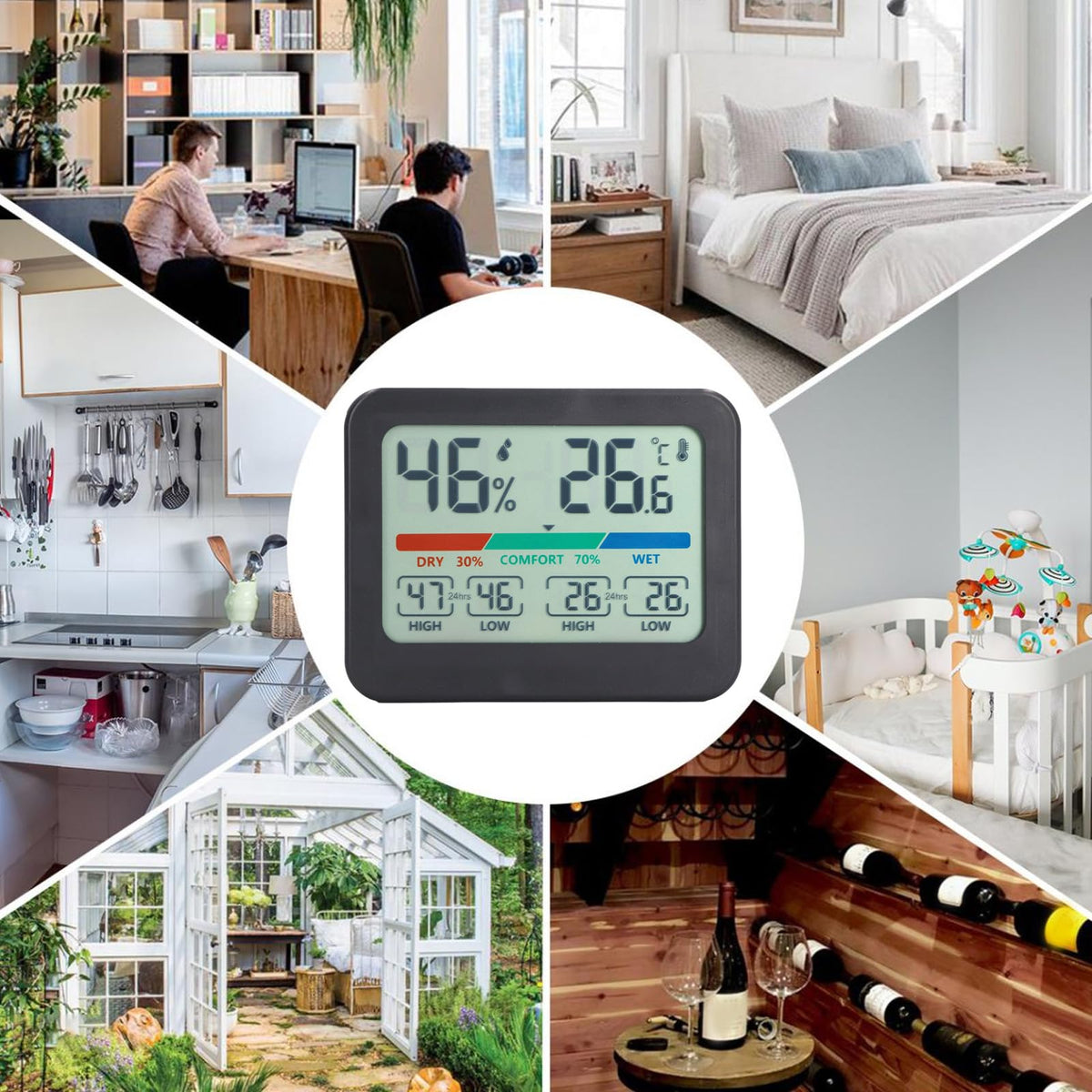 Digital Thermometer & Hygrometer Temperature Humidity Monitor with Magnet – Large LCD