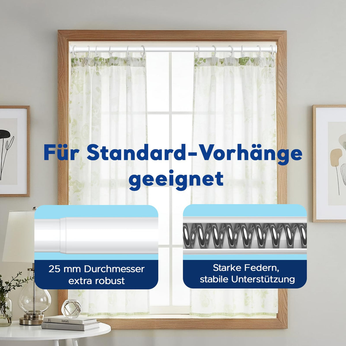 Extendable Tension Curtain Rod 75–120 cm Stainless Steel 22mm – White