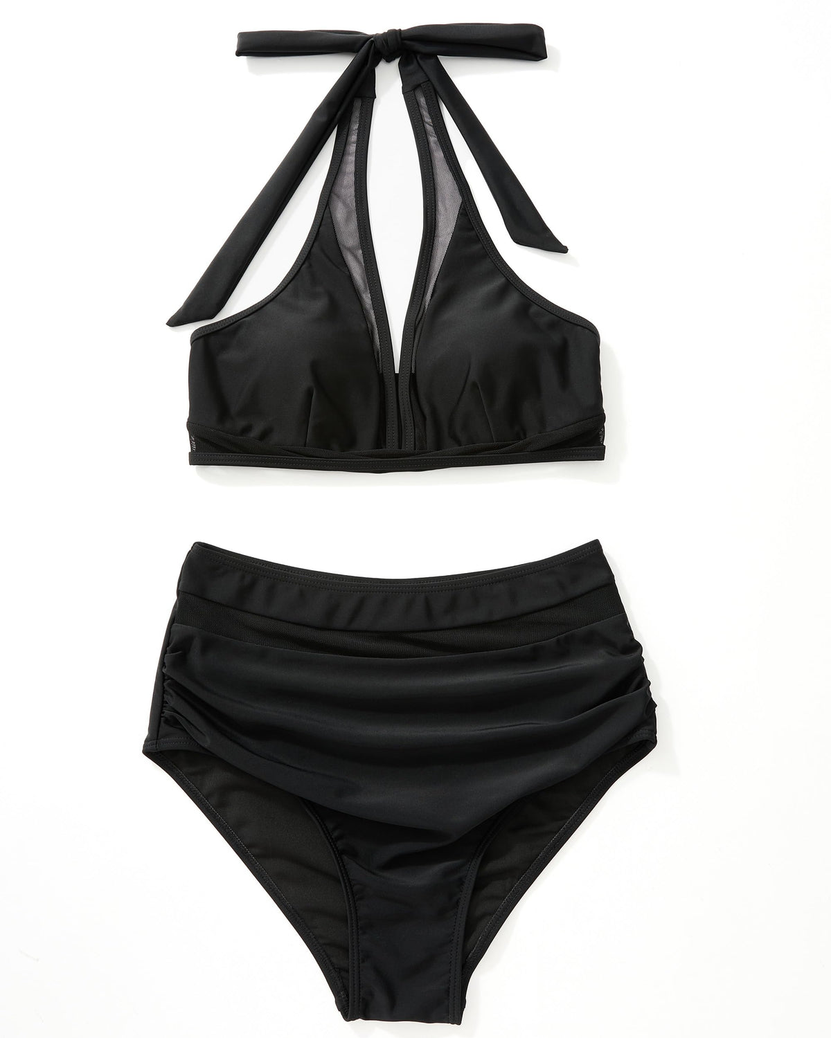 Costum de baie două piese RXRXCOCO push-up talie înaltă modelatoare – Negru XL