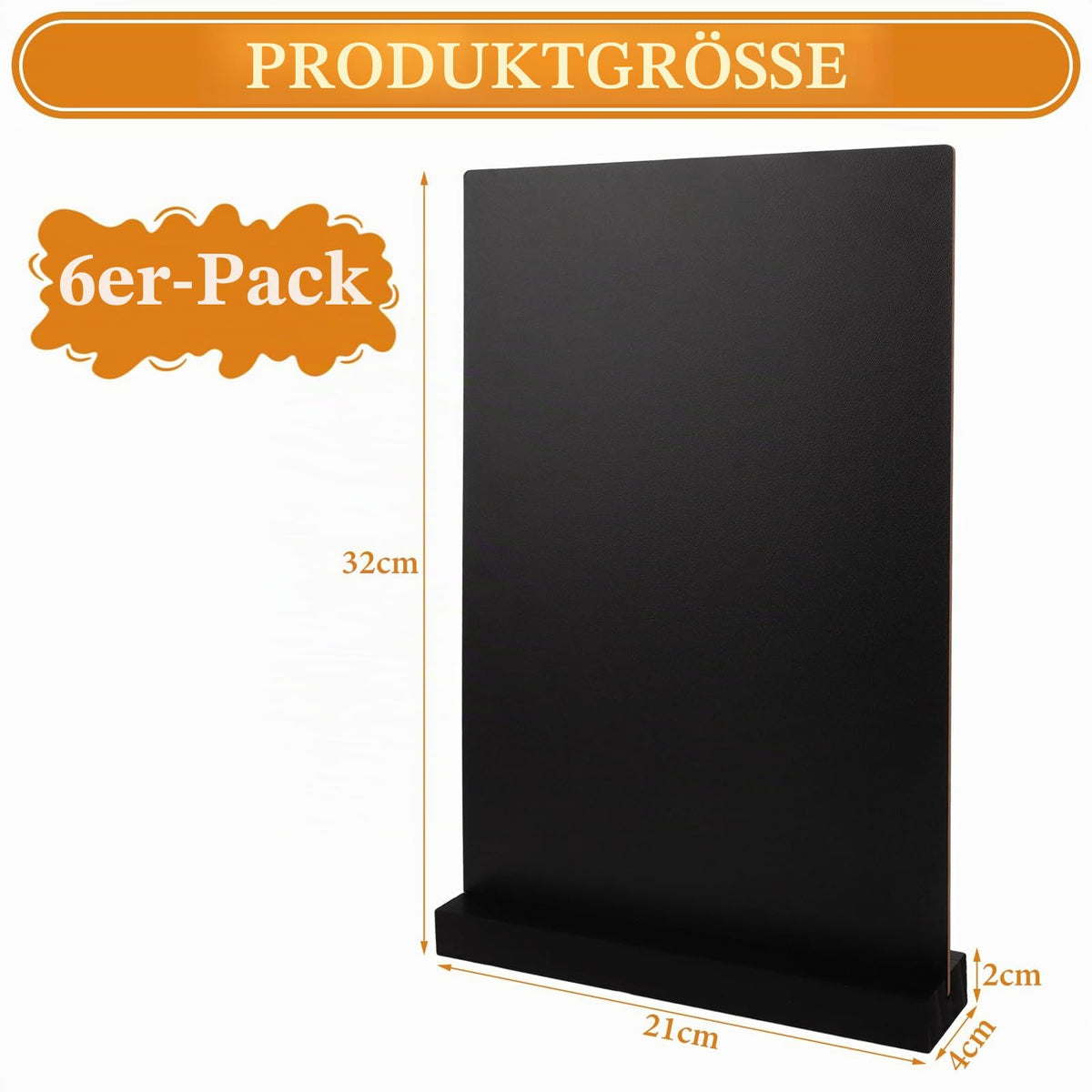 Chalkboard Table Stands Double-Sided Wooden Base 6 pcs A4 – Black 32x21cm