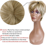 Perucă scurtă naturală pentru femei cu breton Creamily – Blond Mixt cu Șaten