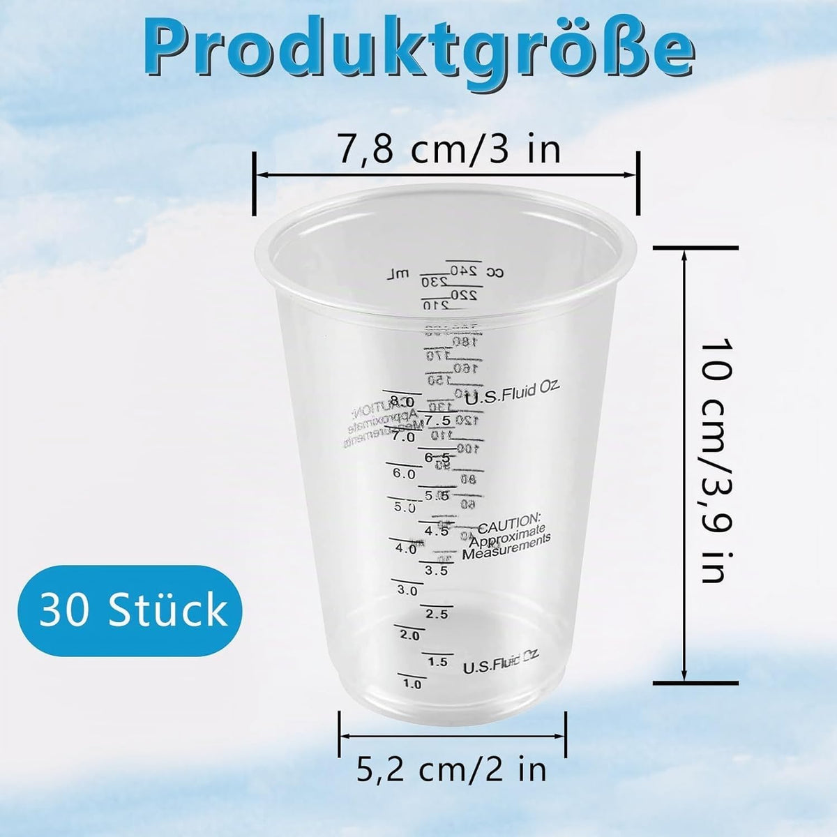 Pahare gradate pentru amestecat rășină epoxidică 240ml cu 30 spatule, set 30 bucăți