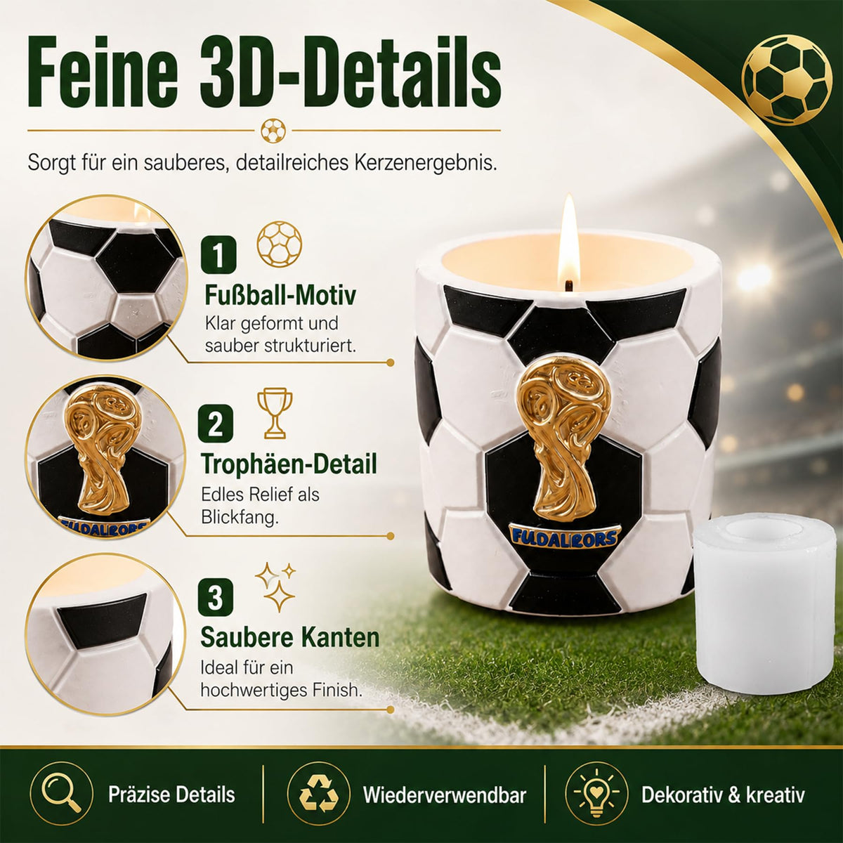 Forme din silicon reutilizabile în formă de minge de fotbal pentru lumânări și rășină DIY