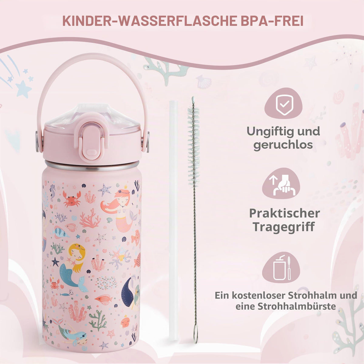 Sticlă termos pentru copii din inox cu pai 420ml fără BPA – 420ml