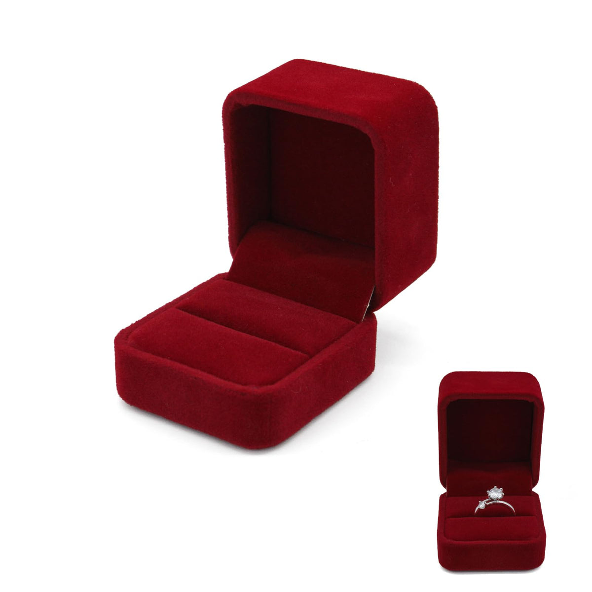 Velvet Ring Box Single Engagement Wedding Ring Box – Red