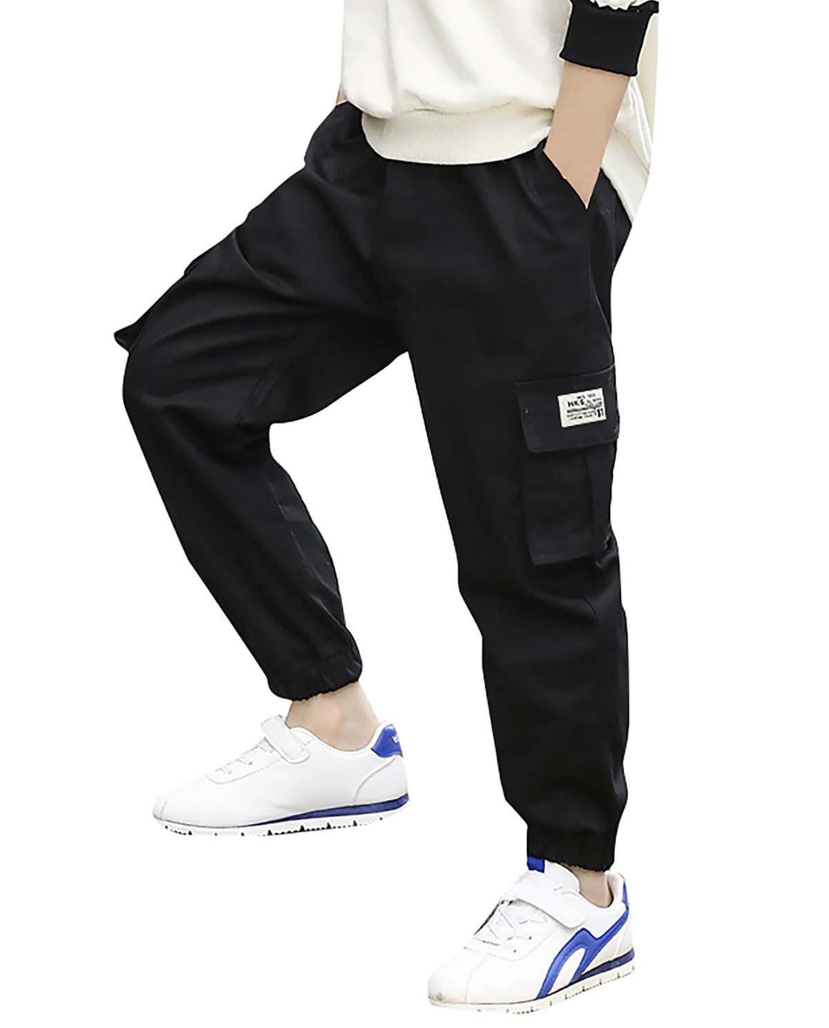 Deekynoop children's cargo pants boys Twil Cargo jogging pants with elastic waistband black size 146-152