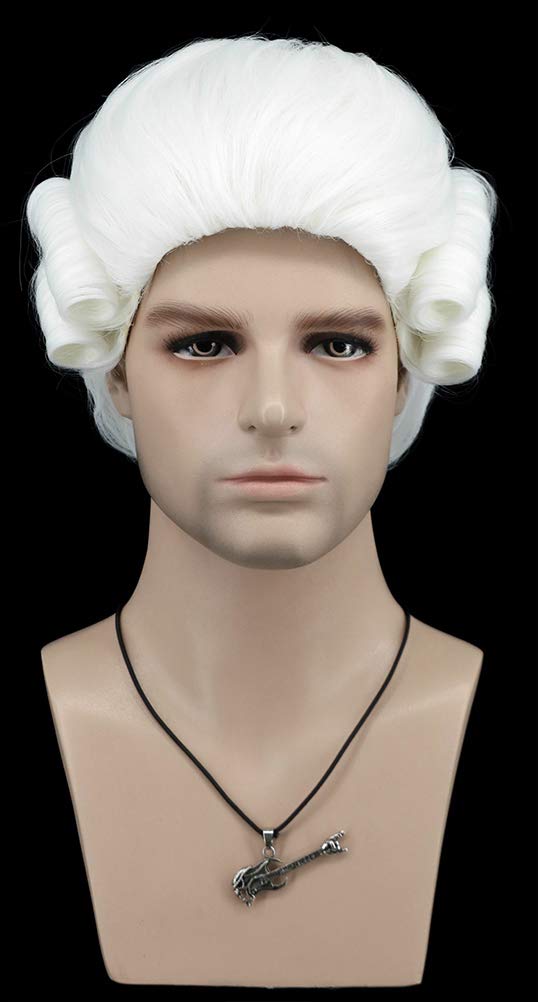 VGbeaty Man Colonial Judge Wig Long Curly White Wig Cosplay Wig