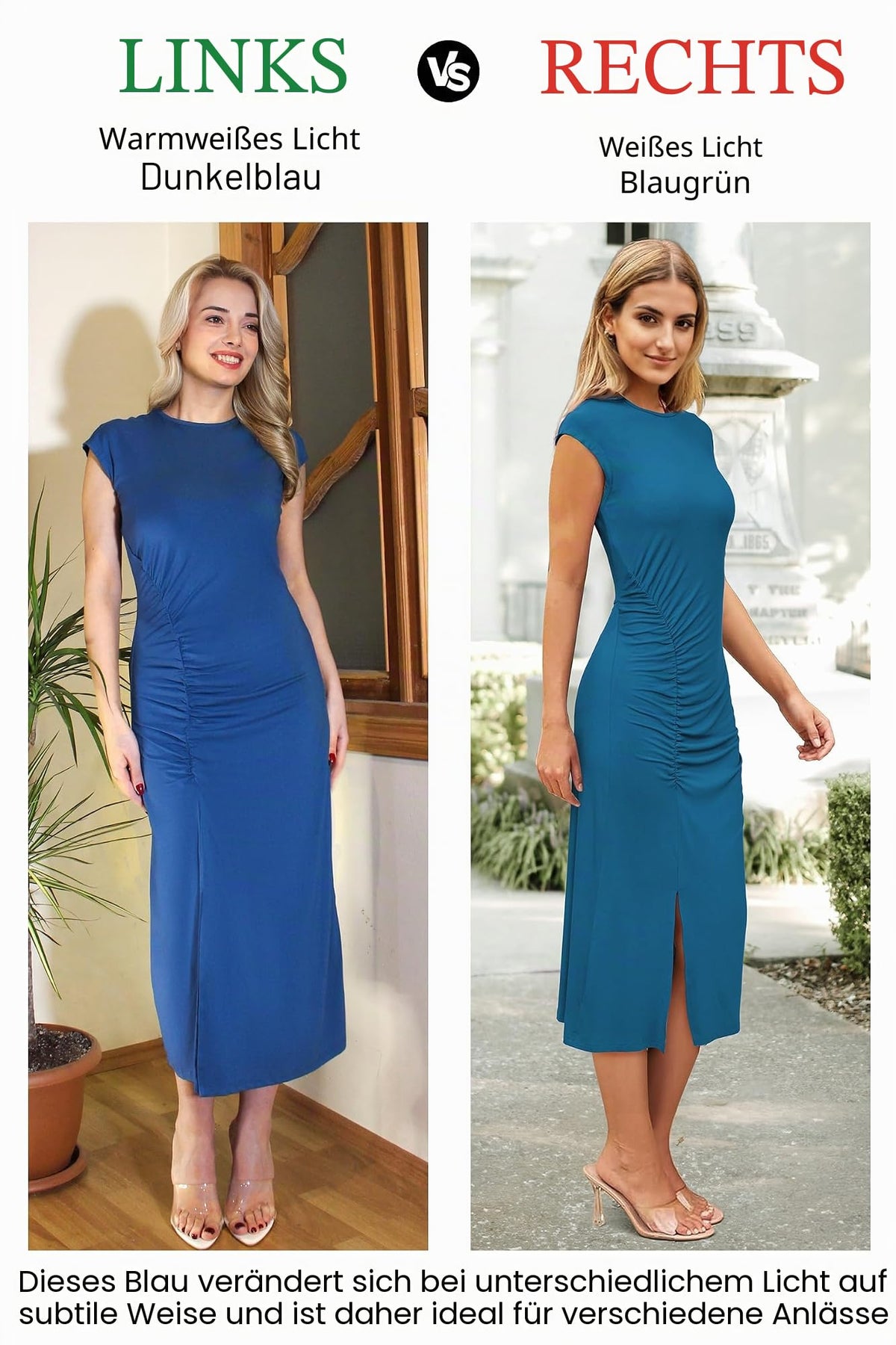 Women's Ruffled Midi Dress Figure-Hugging Flutter Sleeves Slit – Teal XL