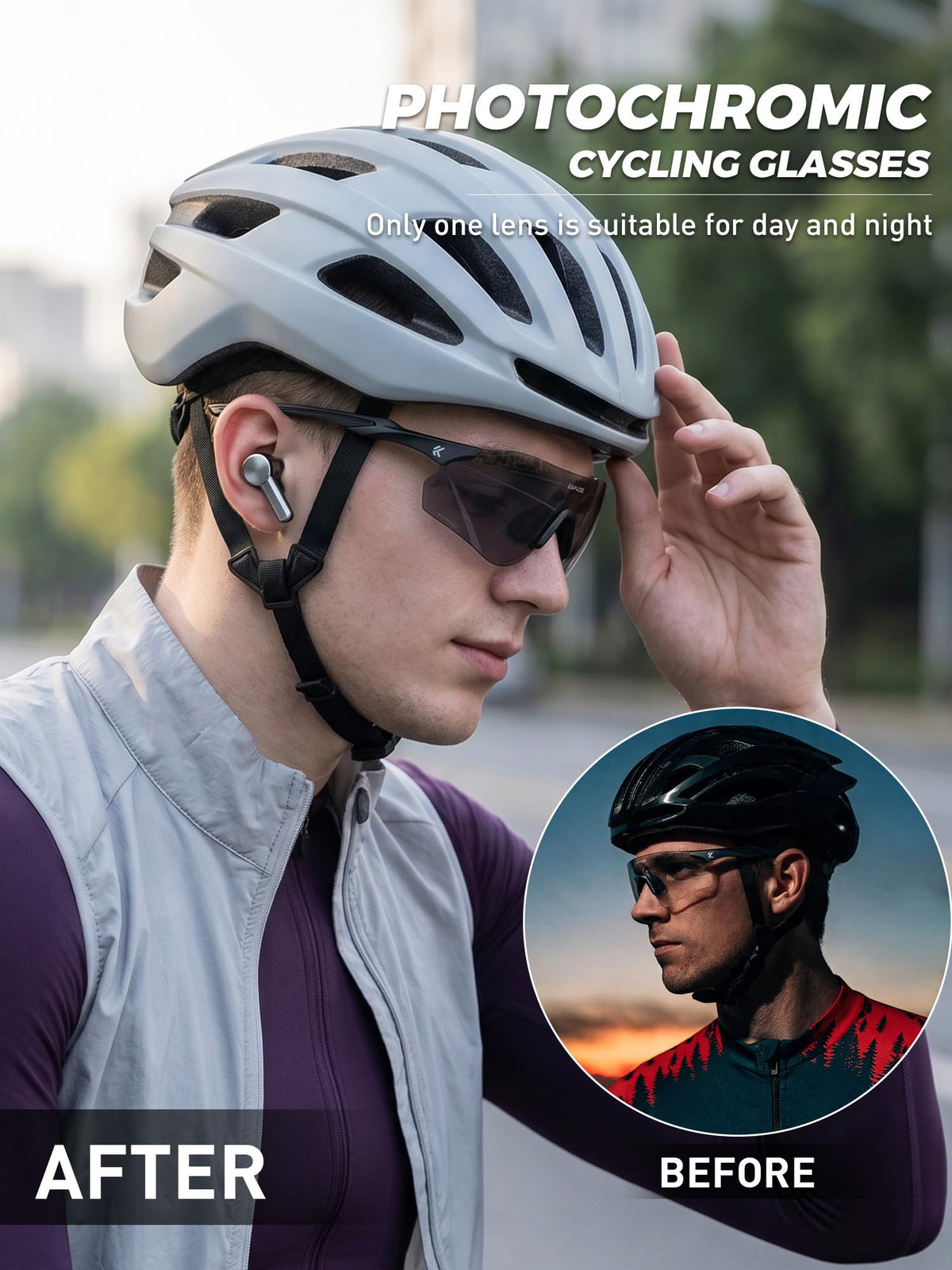 Photochromic UV400 Cycling Glasses TR90 Lightweight 22g – Black K108