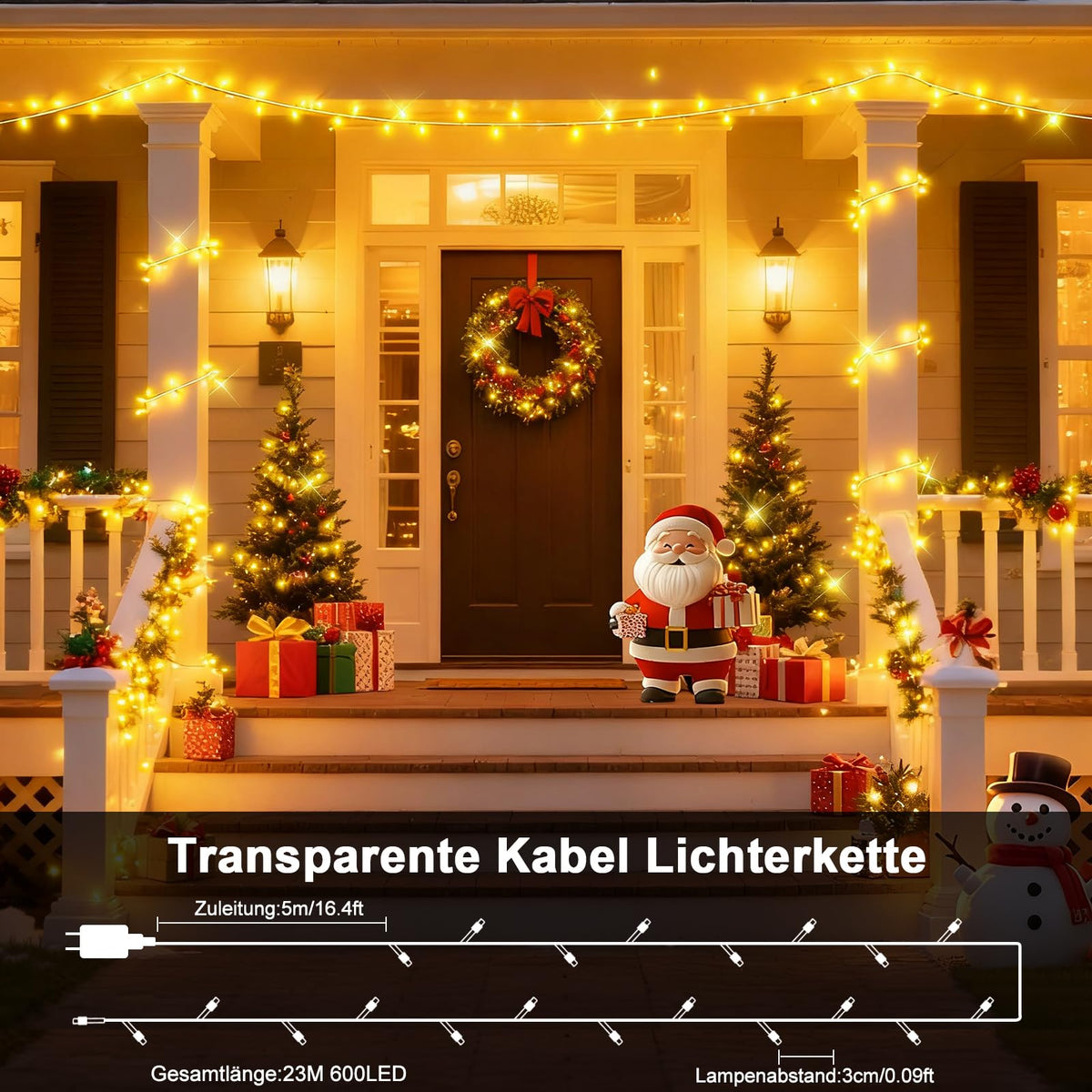 600 LED Outdoor String Lights 18M Waterproof with Timer & Remote Control – Warm White