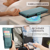 PU Leather Wallet Case for Google Pixel 8 RFID Protection Magnetic Stand – Blue Green