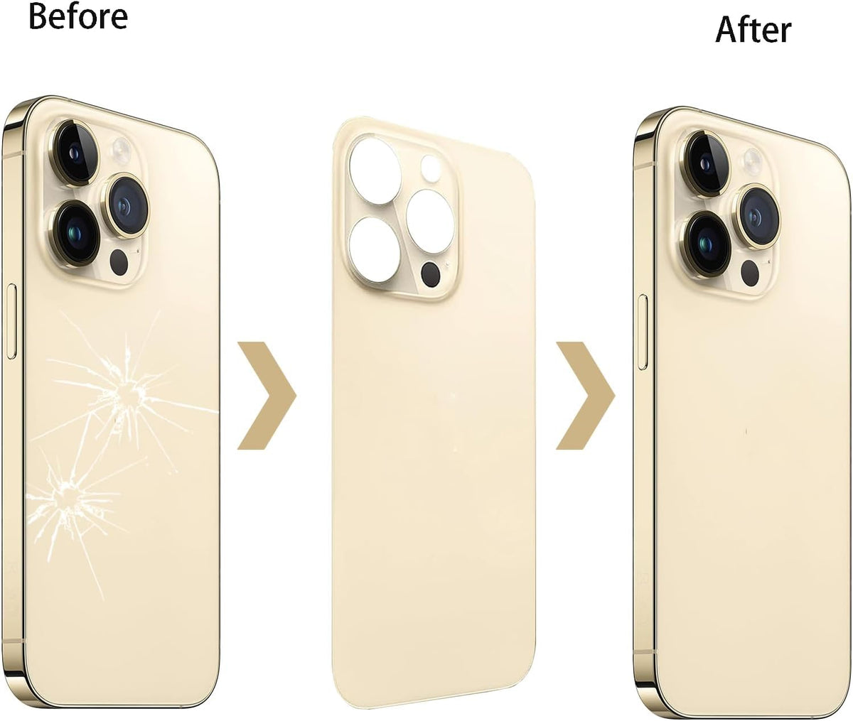 iPhone 14 Pro Replacement Glass Back Cover 6.1in with Repair Tool Set – Gold