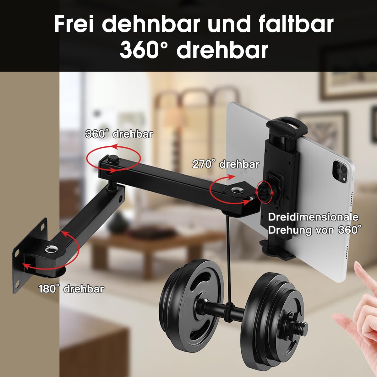 Suport de perete reglabil și retractabil pentru tabletă 4-13 inch RUIFUO rotire 360° – Negru